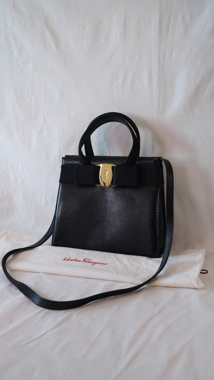 Salvatore Ferragamo Vara Bow Logo Lizard Leather Bag 皮革包 手提包 側肩包