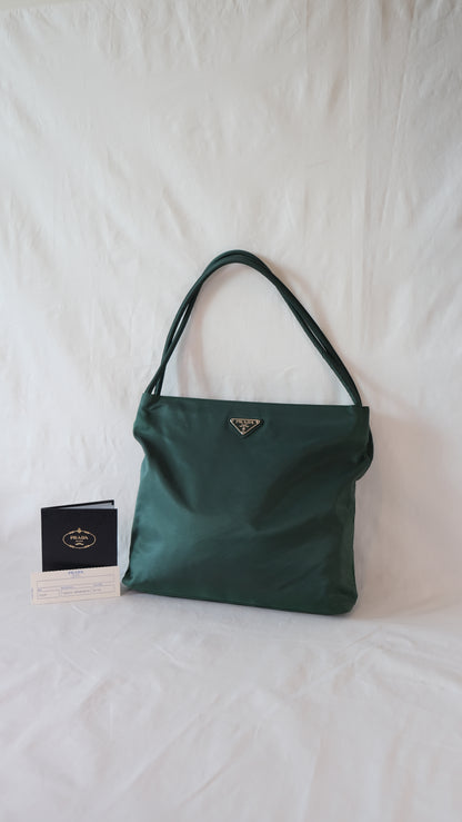 Prada Oliva Jade Emerald Classic Logo Nylon Shoulder Bag