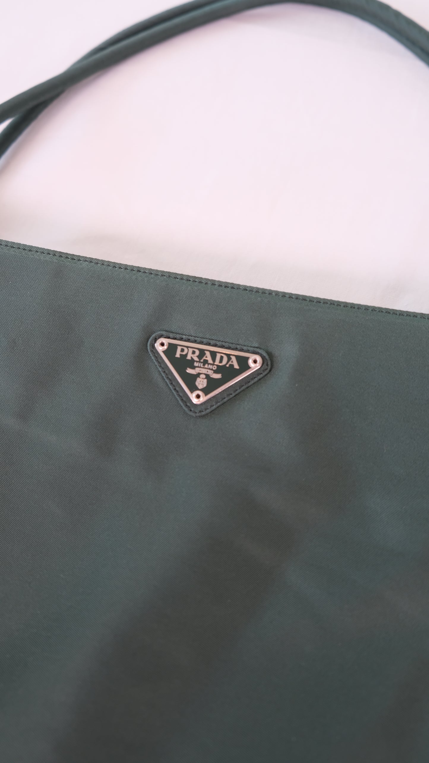 Prada Oliva Jade Emerald Classic Logo Nylon Shoulder Bag