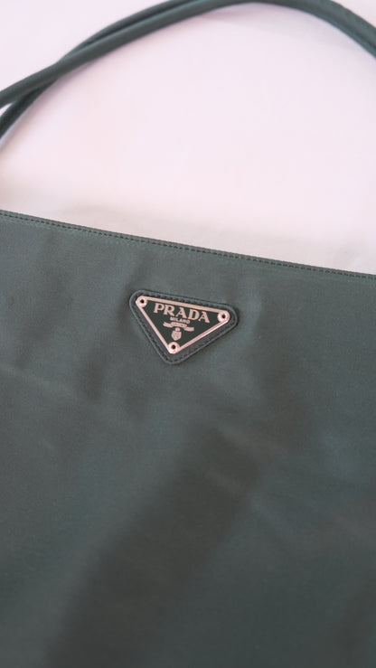 Prada Oliva Jade Emerald Classic Logo Nylon Shoulder Bag