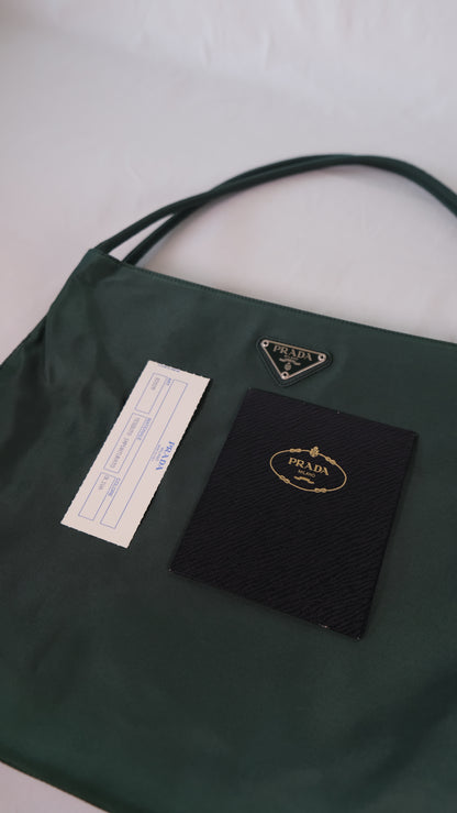 Prada Oliva Jade Emerald Classic Logo Nylon Shoulder Bag