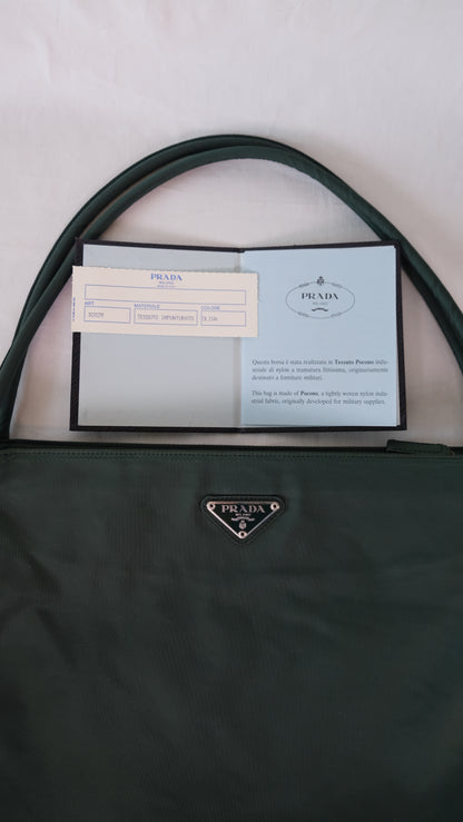 Prada Oliva Jade Emerald Classic Logo Nylon Shoulder Bag