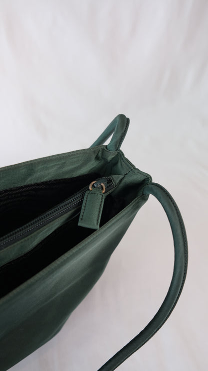 Prada Oliva Jade Emerald Classic Logo Nylon Shoulder Bag