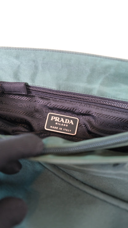 Prada Oliva Jade Emerald Classic Logo Nylon Shoulder Bag