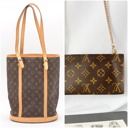 LV LOUIS VUITTON Monogram Bucket GM啡色老花肩背袋側斜背包手提袋 附有小老花袋配送肩帶 可當作小包包用 日本中古二手vintage