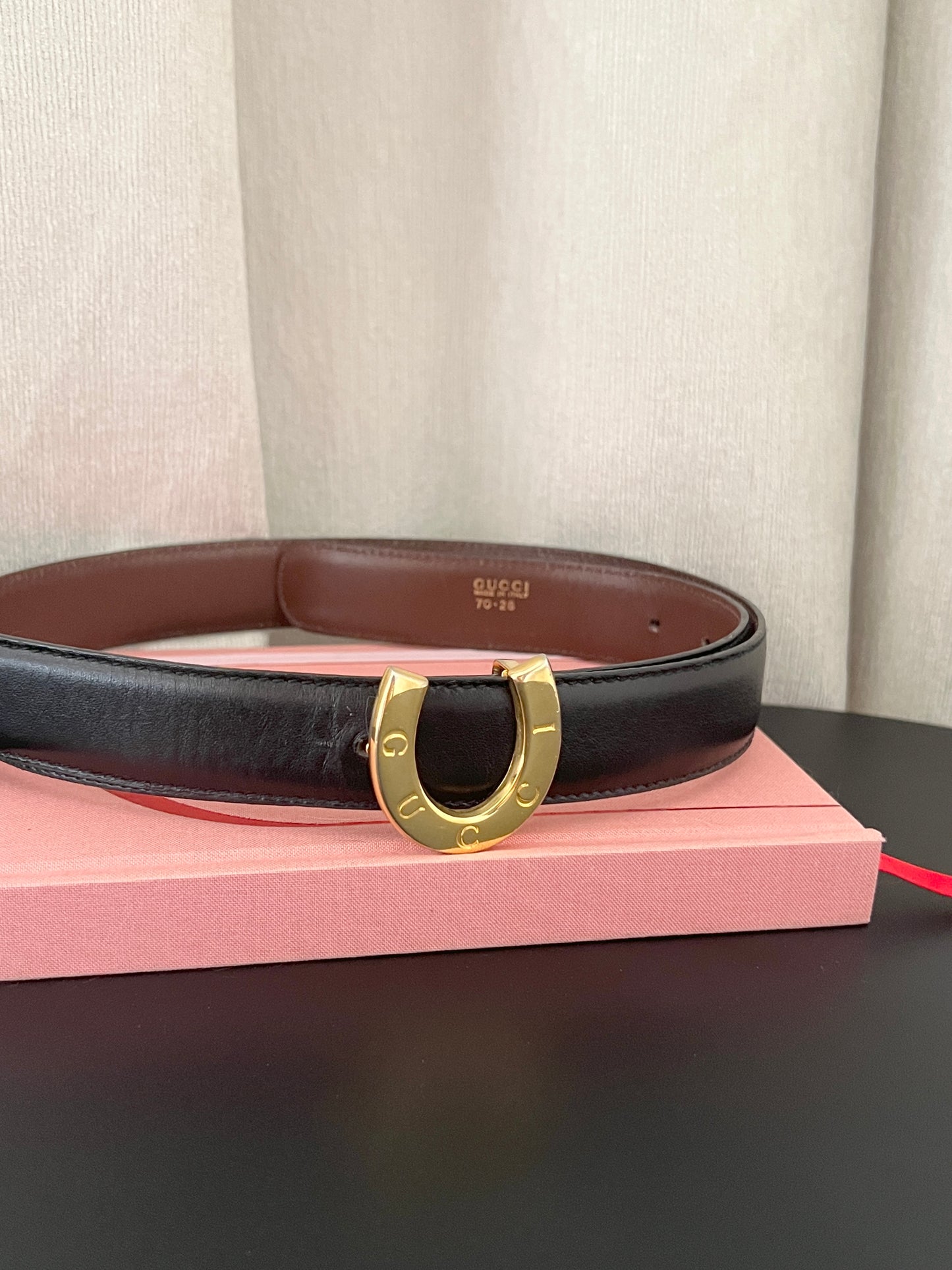 Gucci馬蹄金色皮帶扣罕有雙面啡黑色皮帶 日本中古二手Vintage
