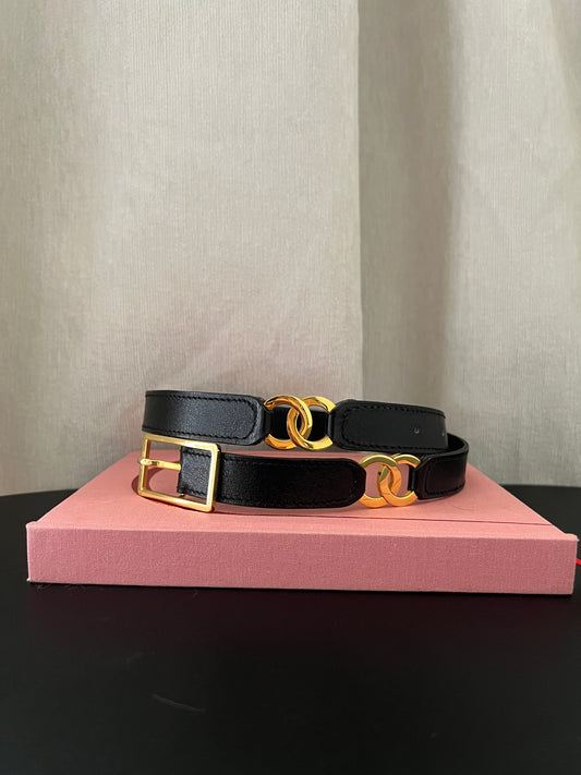 CHANEL極稀有黑色CC logo中古皮帶 極美品 日本Vintage