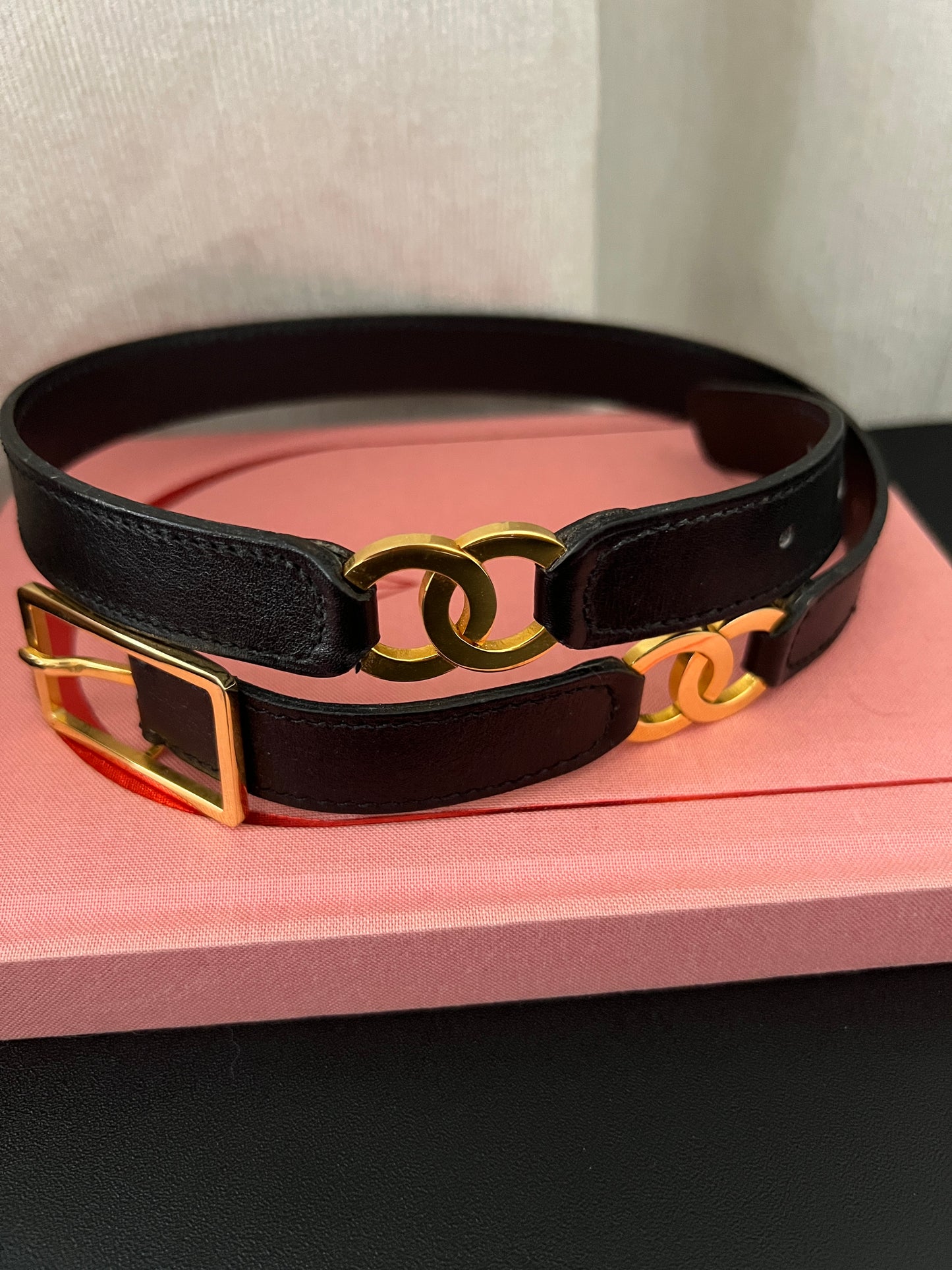 CHANEL極稀有黑色CC logo中古皮帶 極美品 日本Vintage