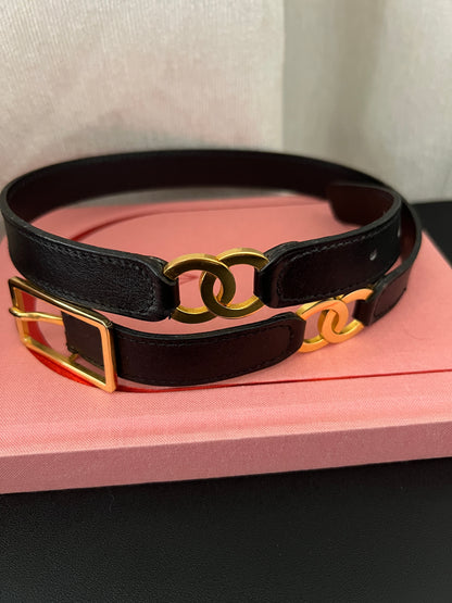 CHANEL極稀有黑色CC logo中古皮帶 極美品 日本Vintage