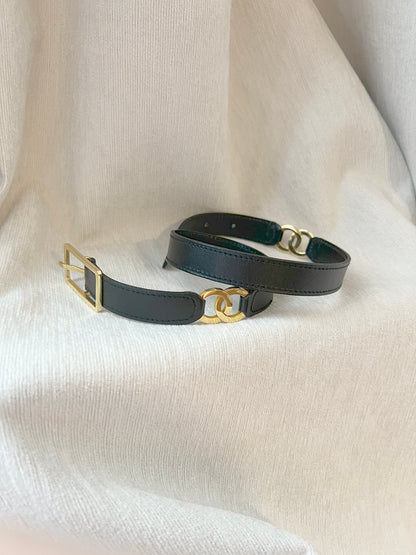 CHANEL極稀有黑色CC logo中古皮帶 極美品 日本Vintage