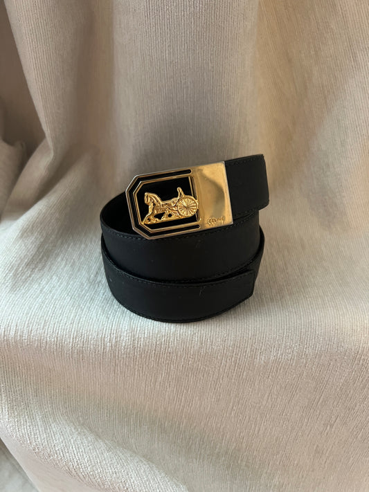 Celine黑色皮革馬車中古皮帶腰帶 日本Vintage