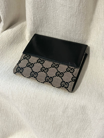 Gucci黑色老花中古錢包短夾 連散子包位置 日本中古二手Vintage