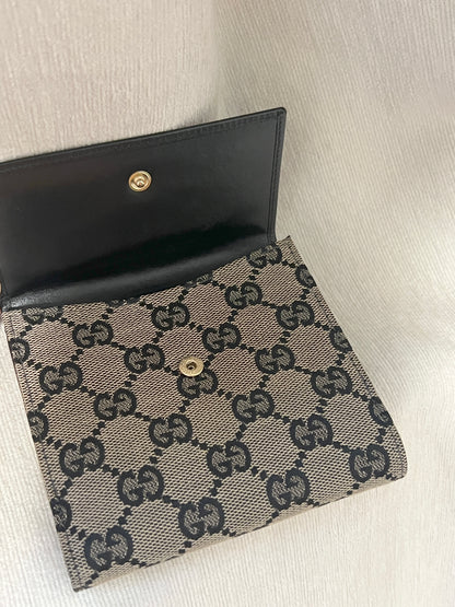 Gucci黑色老花中古錢包短夾 連散子包位置 日本中古二手Vintage