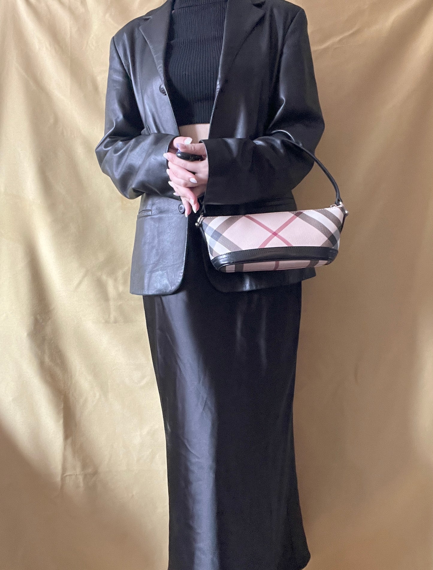 BURBERRY Check Shoulder Bag米色格仔腋下手提包