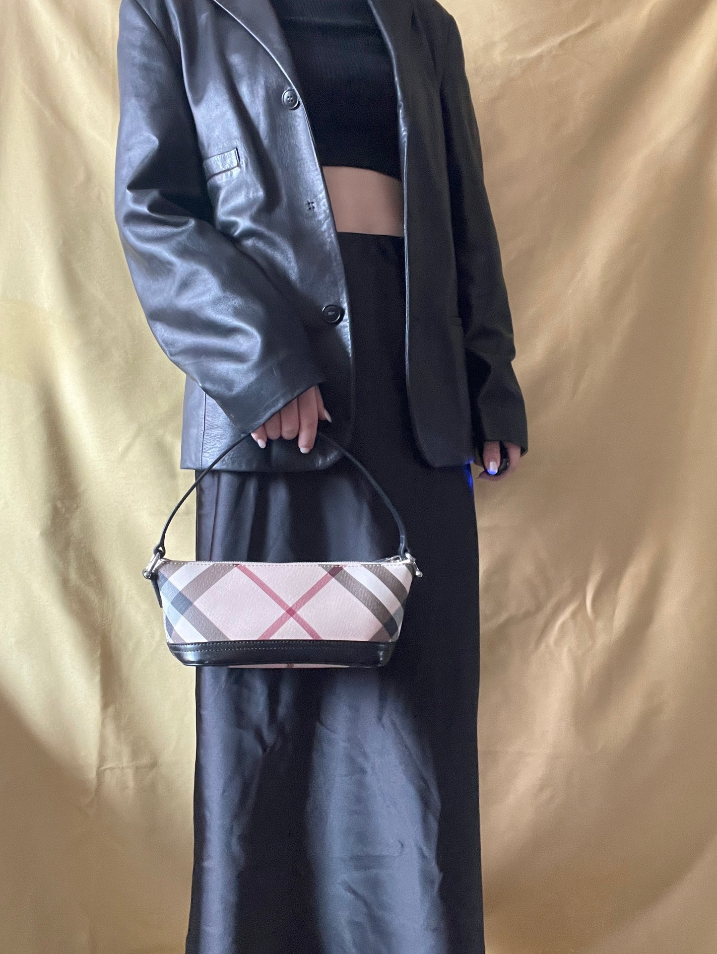 BURBERRY Check Shoulder Bag米色格仔腋下手提包