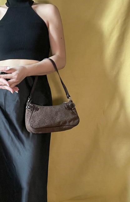 Ferragamo Gancini-print Shoulder Bag中古馬蹄扣啡色腋下包手提袋