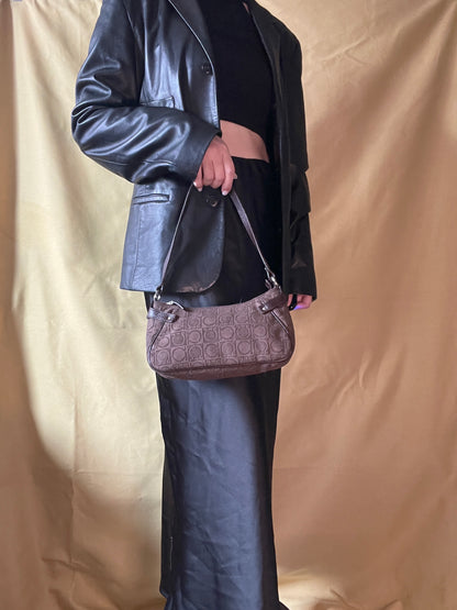 Ferragamo Gancini-print Shoulder Bag中古馬蹄扣啡色腋下包手提袋