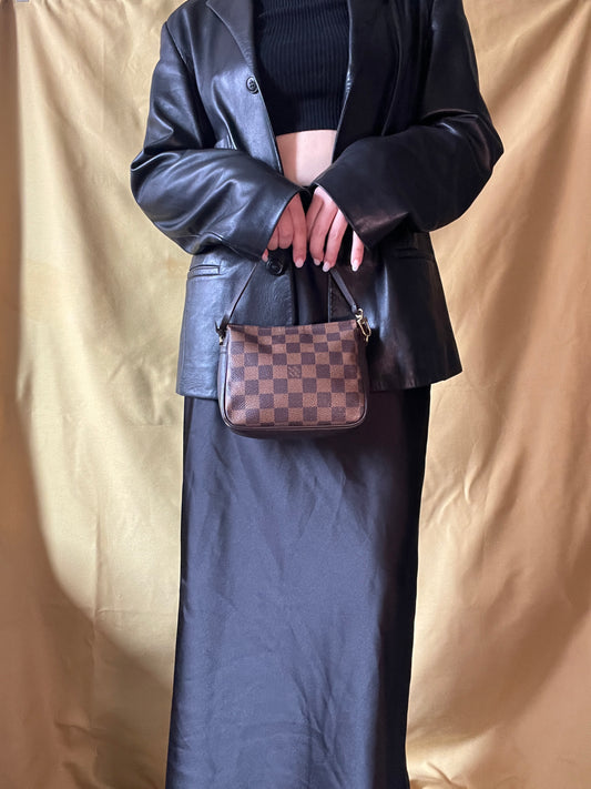 LV Damier Ebene Trousse Pochette Bag 棋盤格啡色中古方胖包