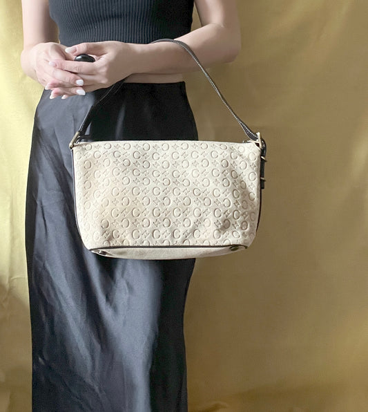 CELINE C Macadam 麂皮絨面米色肩背包手提袋