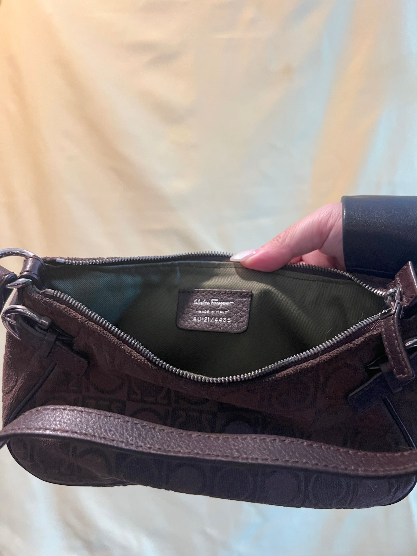Ferragamo Gancini-print Shoulder Bag中古馬蹄扣啡色腋下包手提袋