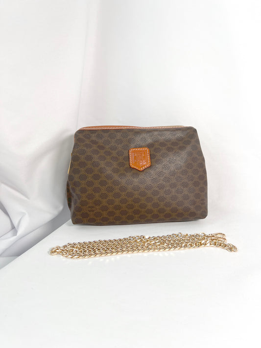 CELINE Brown Macadam Pouch 啡色經典老花手拿袋側肩斜孭袋 附送肩帶