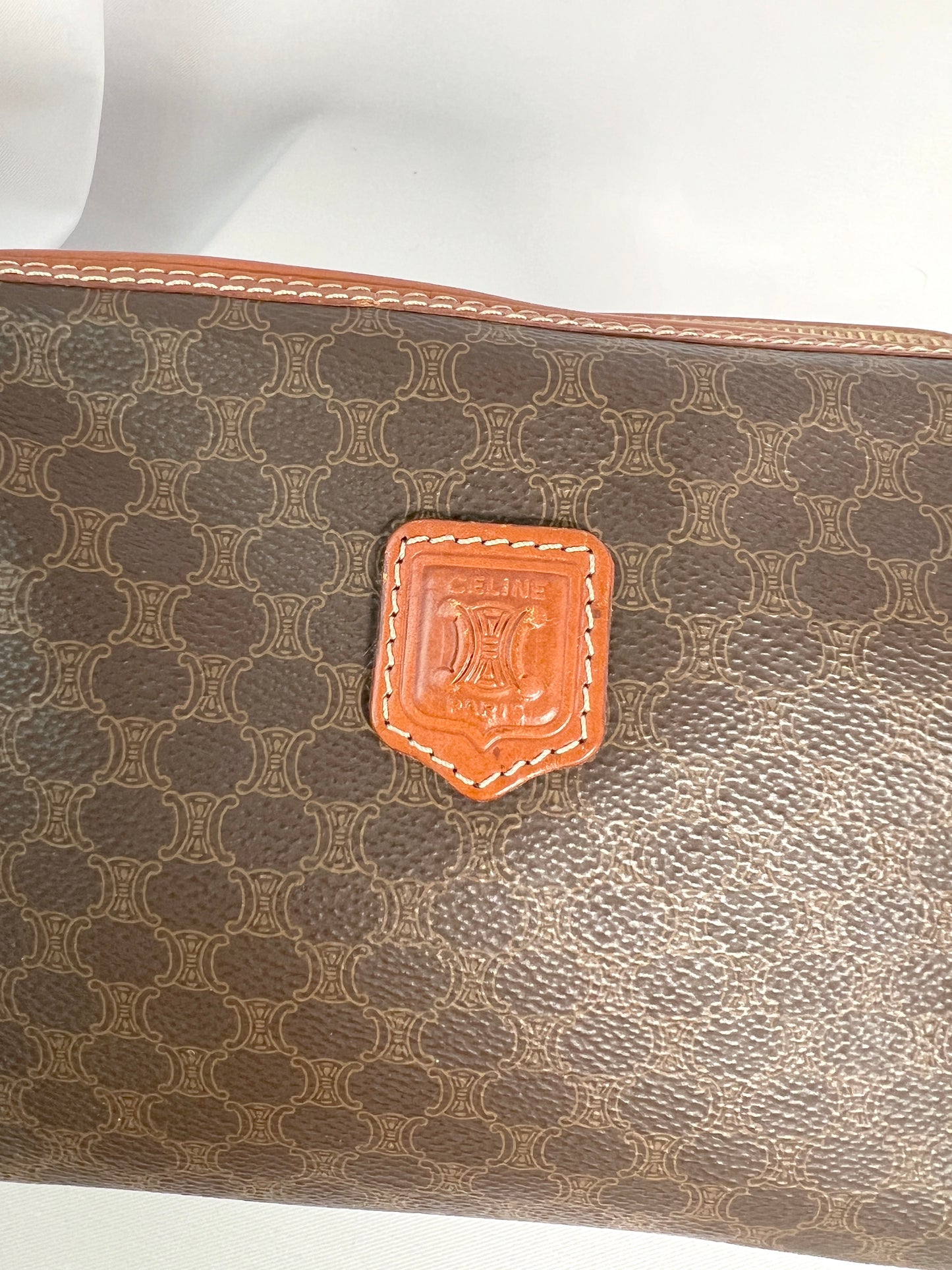 CELINE Brown Macadam Pouch 啡色經典老花手拿袋側肩斜孭袋 附送肩帶