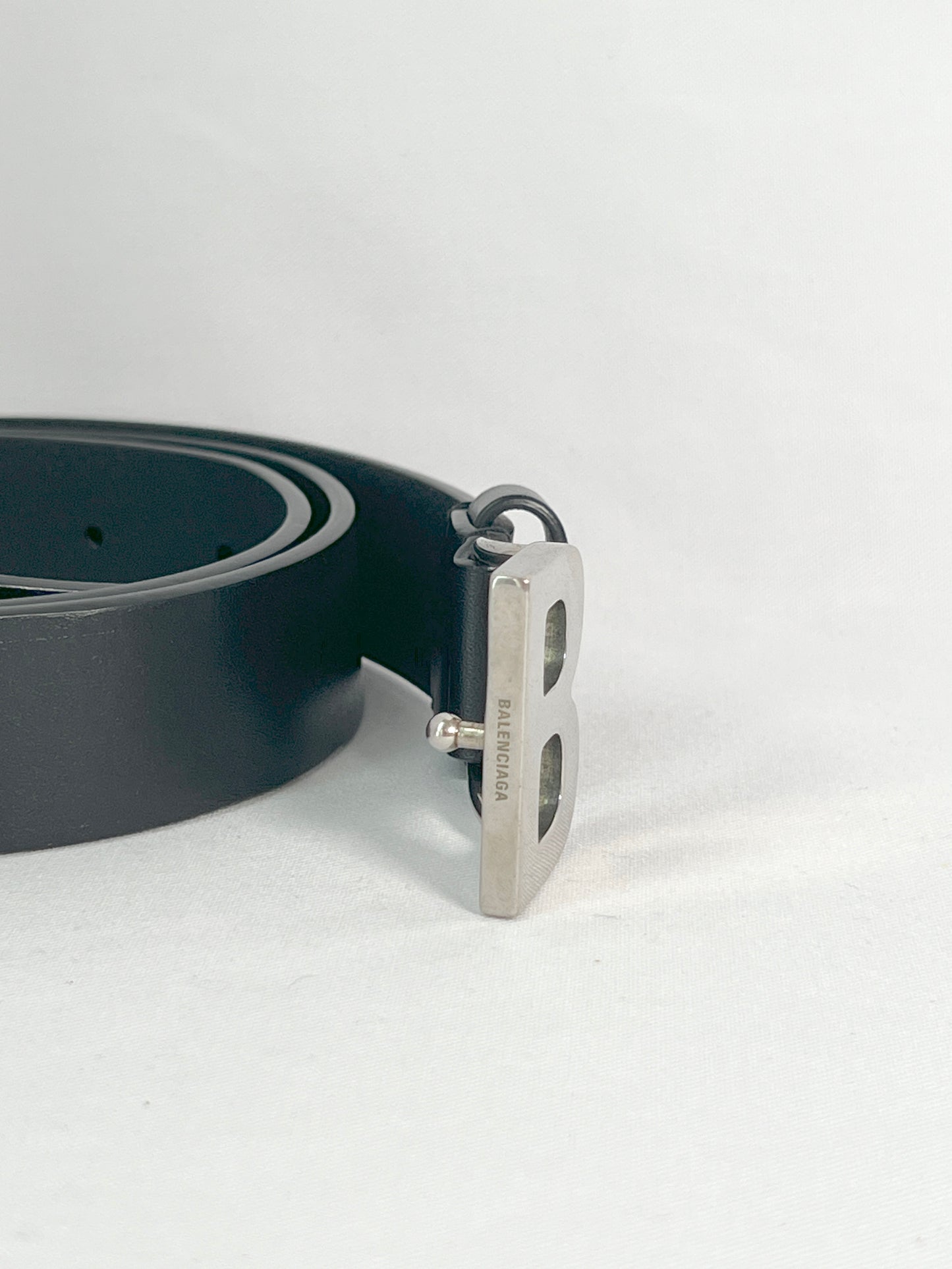 BALENCIAGA B Buckle Belt 銀色B扣黑色真皮皮帶