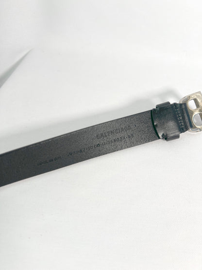 BALENCIAGA B Buckle Belt 銀色B扣黑色真皮皮帶