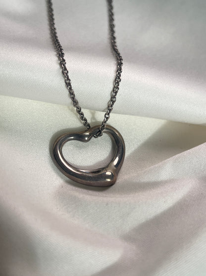 TIFFANY & CO 925純銀中空心形吊墜頸鏈