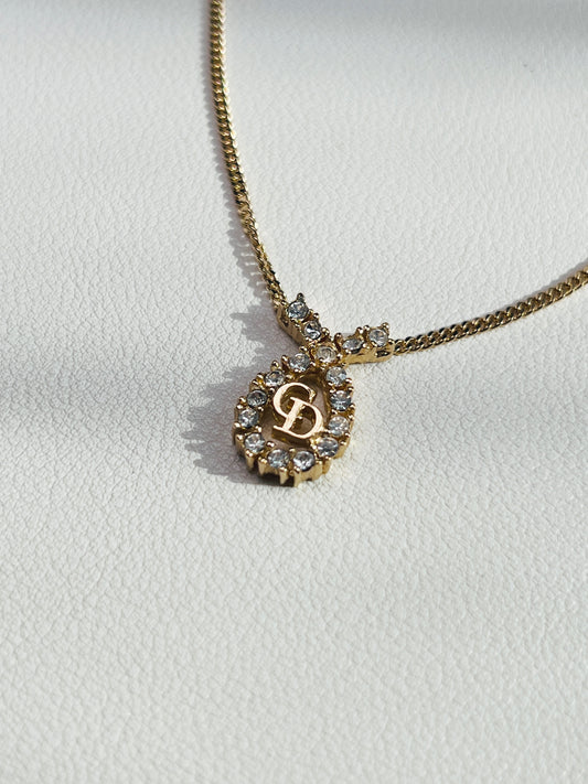 Dior Vintage Necklace 金色水滴型水鑽項頸鏈