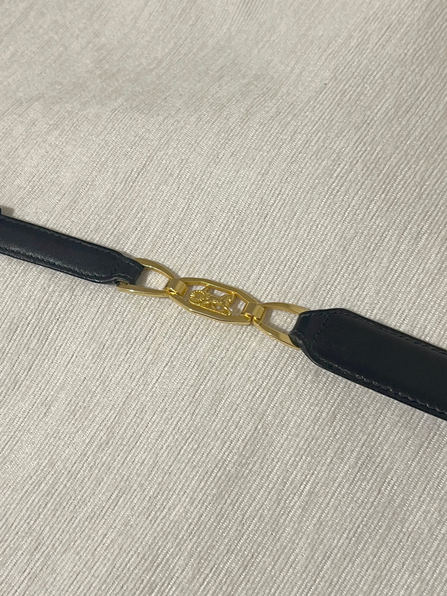 Celine稀有黑色皮帶金色馬車皮帶腰帶 日本中古Vintage