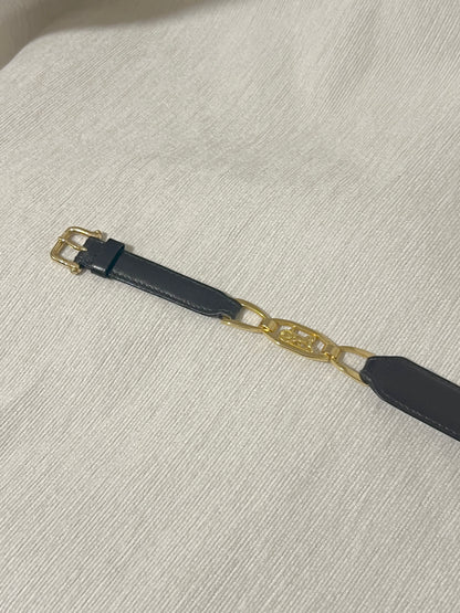 Celine稀有黑色皮帶金色馬車皮帶腰帶 日本中古Vintage