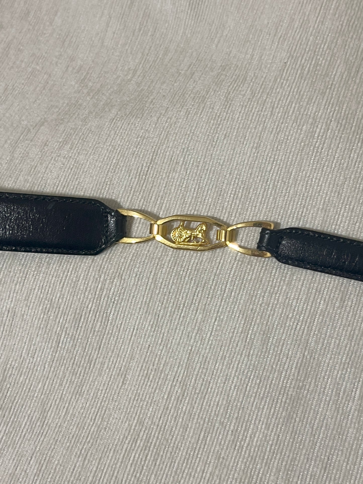 Celine稀有黑色皮帶金色馬車皮帶腰帶 日本中古Vintage