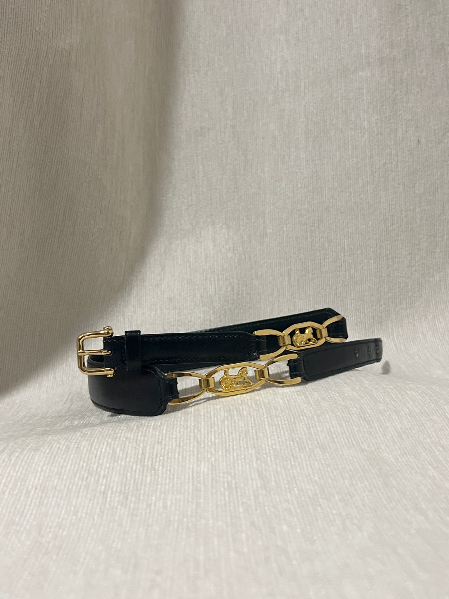 Celine稀有黑色皮帶金色馬車皮帶腰帶 日本中古Vintage