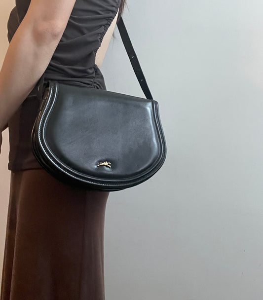 Longchamp金屬logo黑色皮革斜孭袋腋下包肩背袋 日本中古Vintage