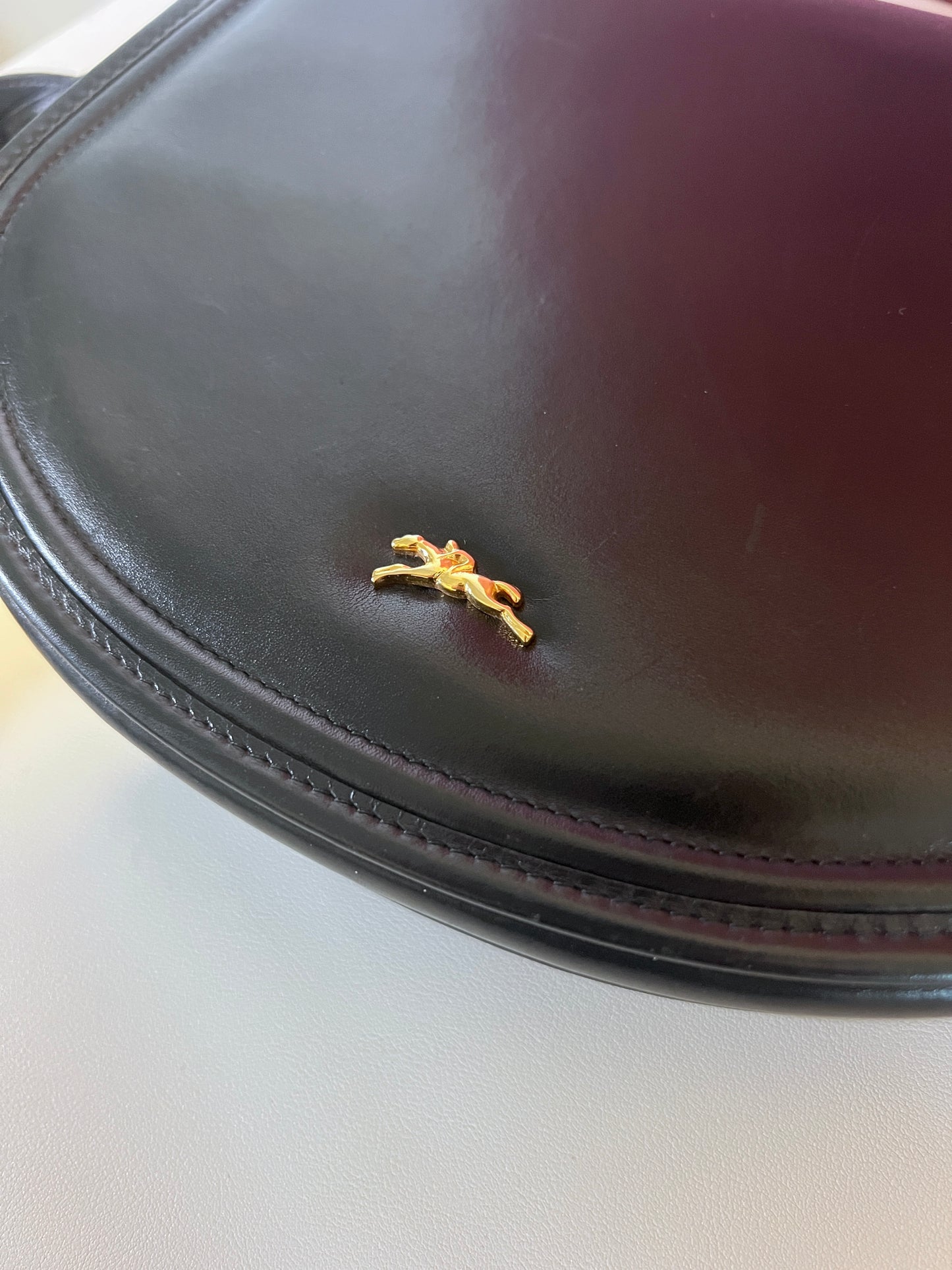Longchamp金屬logo黑色皮革斜孭袋腋下包肩背袋 日本中古Vintage