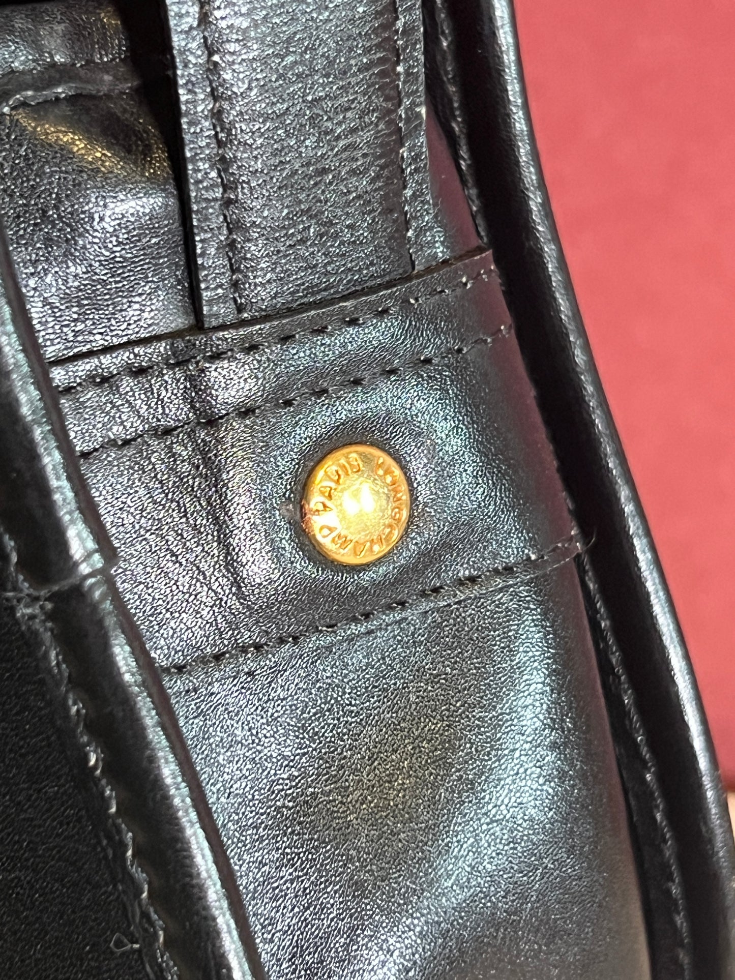 Longchamp金屬logo黑色皮革斜孭袋腋下包肩背袋 日本中古Vintage