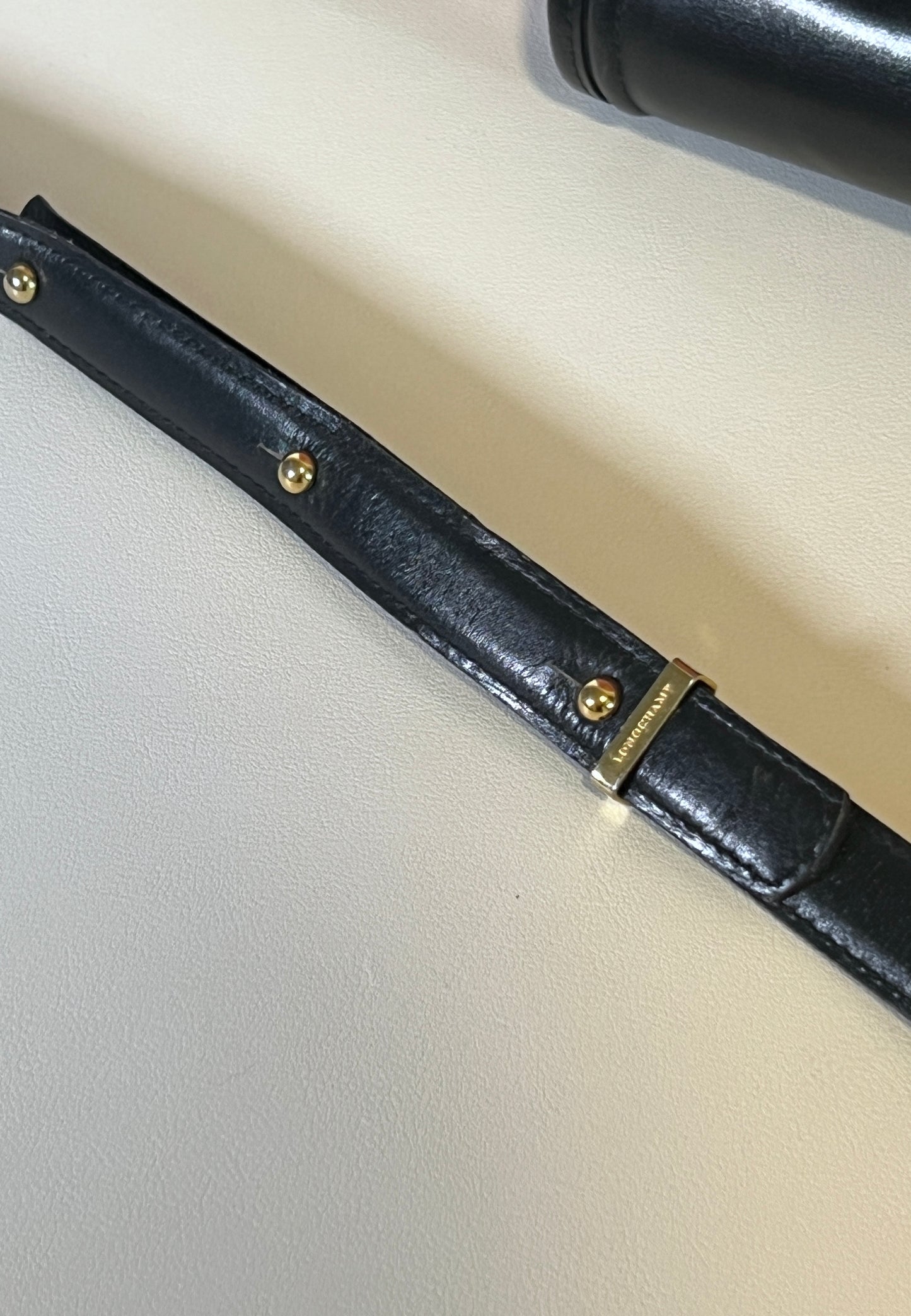 Longchamp金屬logo黑色皮革斜孭袋腋下包肩背袋 日本中古Vintage
