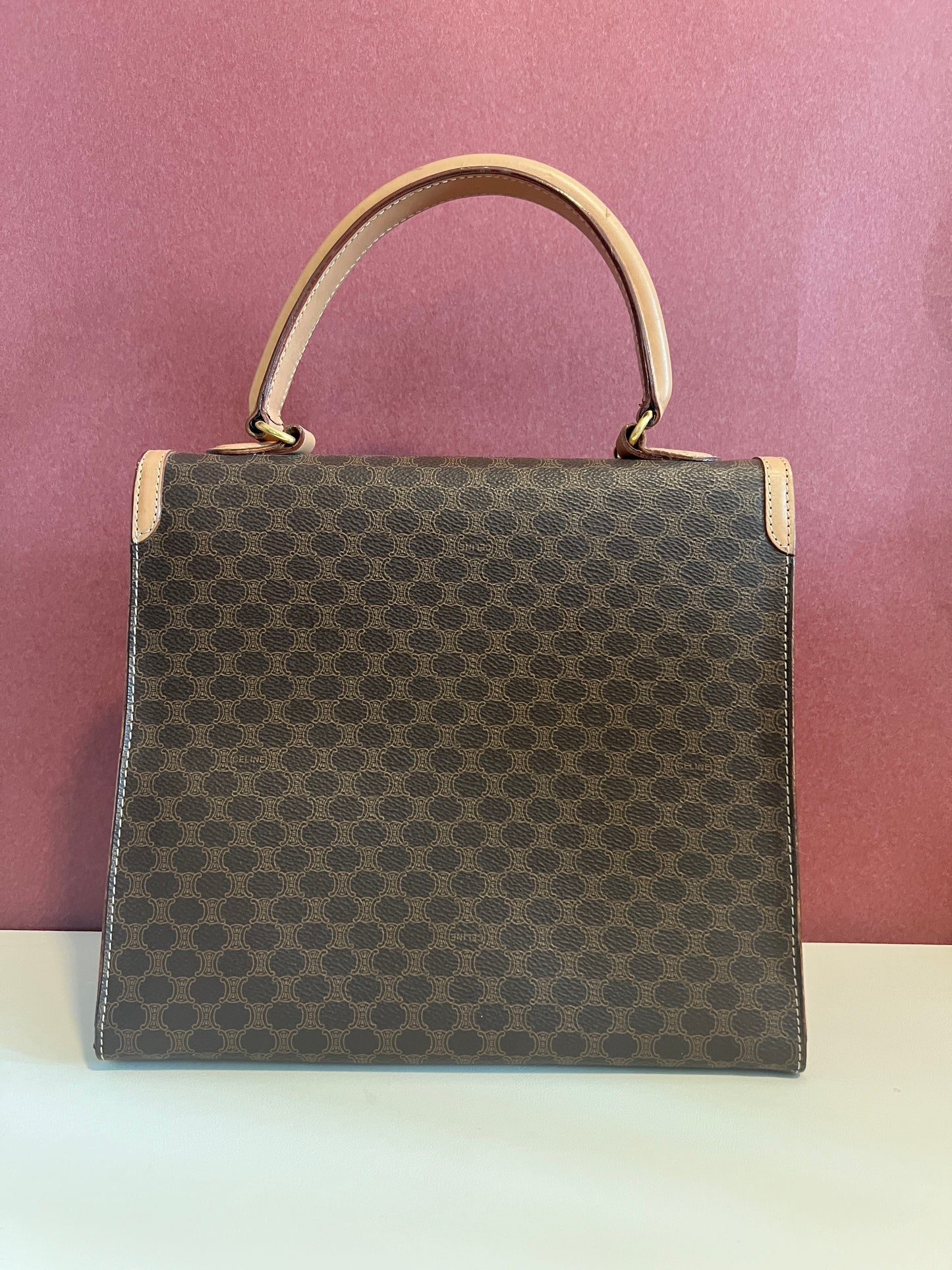 Celine Kelly凱旋門啡色手提包肩背側肩袋 送肩帶 中古vintage