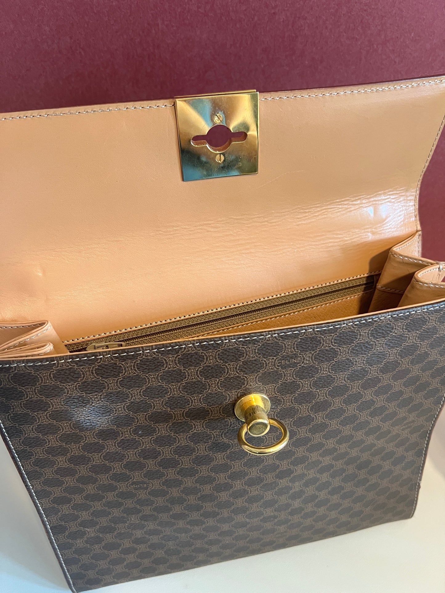 Celine Kelly凱旋門啡色手提包肩背側肩袋 送肩帶 中古vintage