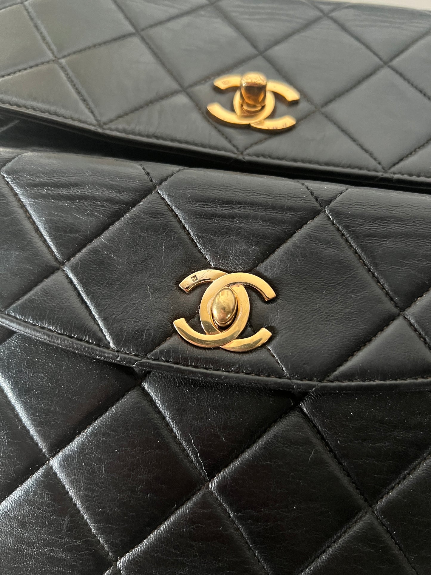 Chanel1996罕有黑色皮革雙層CC扣肩背袋手提包 中古vintage