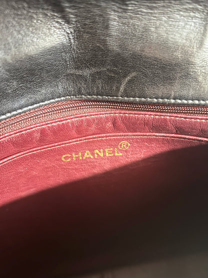 Chanel1996罕有黑色皮革雙層CC扣肩背袋手提包 中古vintage