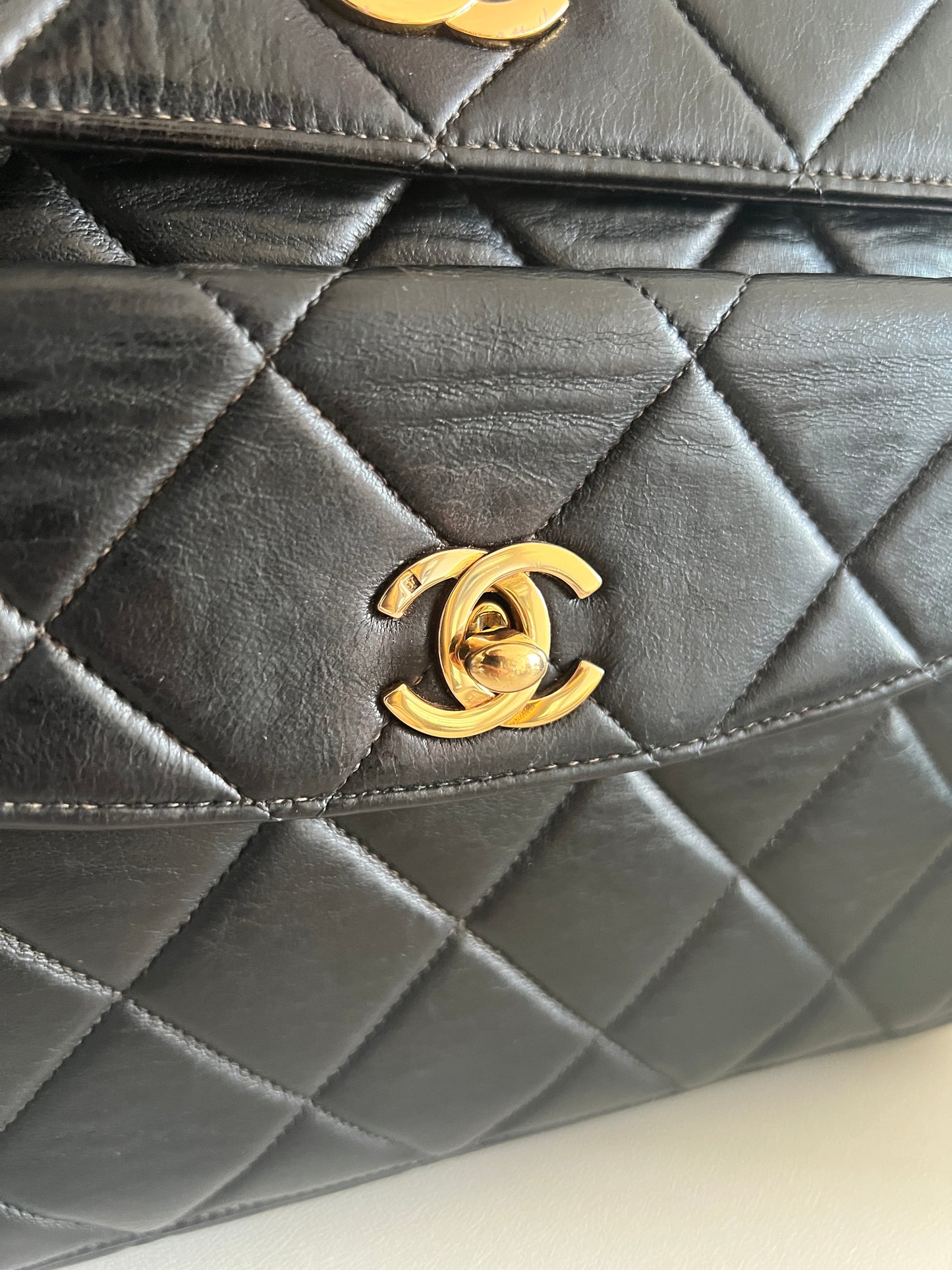 Chanel1996罕有黑色皮革雙層CC扣肩背袋手提包 中古vintage