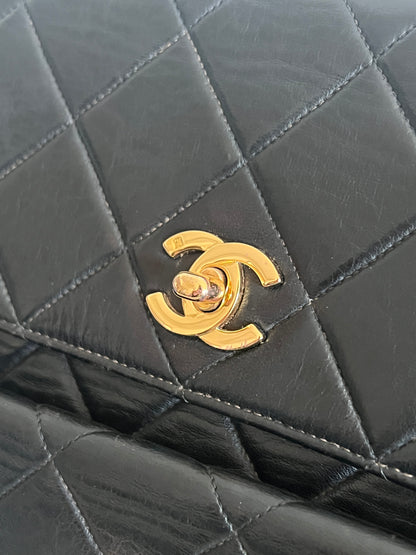 Chanel1996罕有黑色皮革雙層CC扣肩背袋手提包 中古vintage