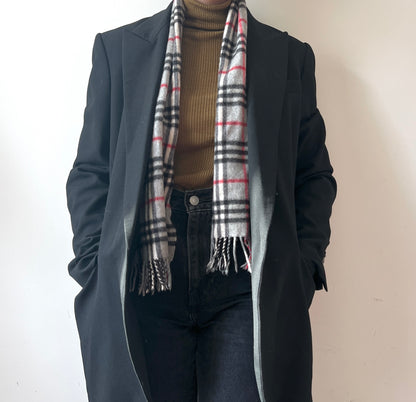 Burberry Scarf經典灰色格紋流蘇頸巾 全羊毛 日本中古Vintage