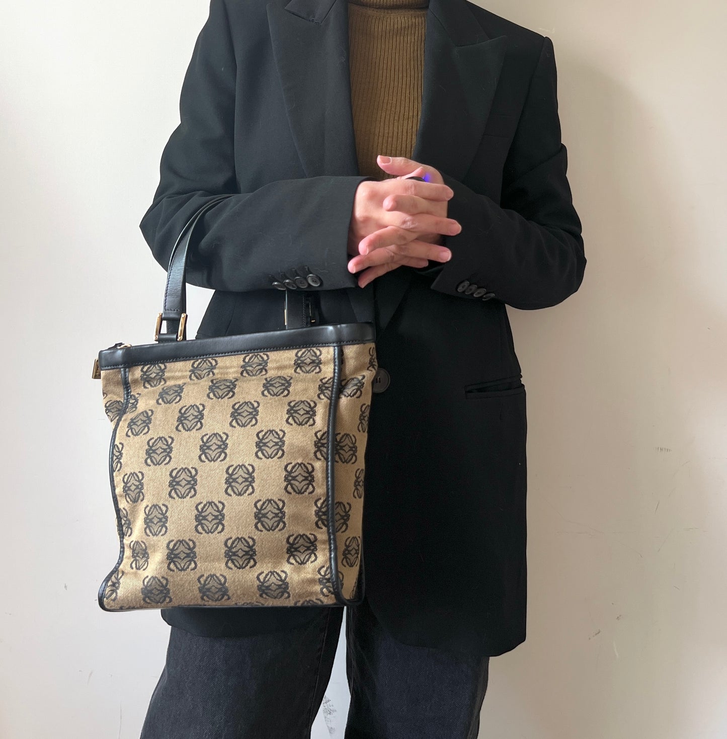 LOEWE稀有小琴譜手提側肩包 贈金屬鏈條肩帶 中古Vintage