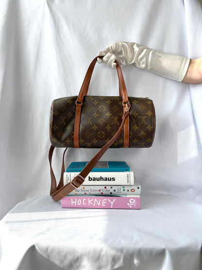 LV Monogram Papillon 30 圓筒形手提袋贈送肩帶則斜背包 中古