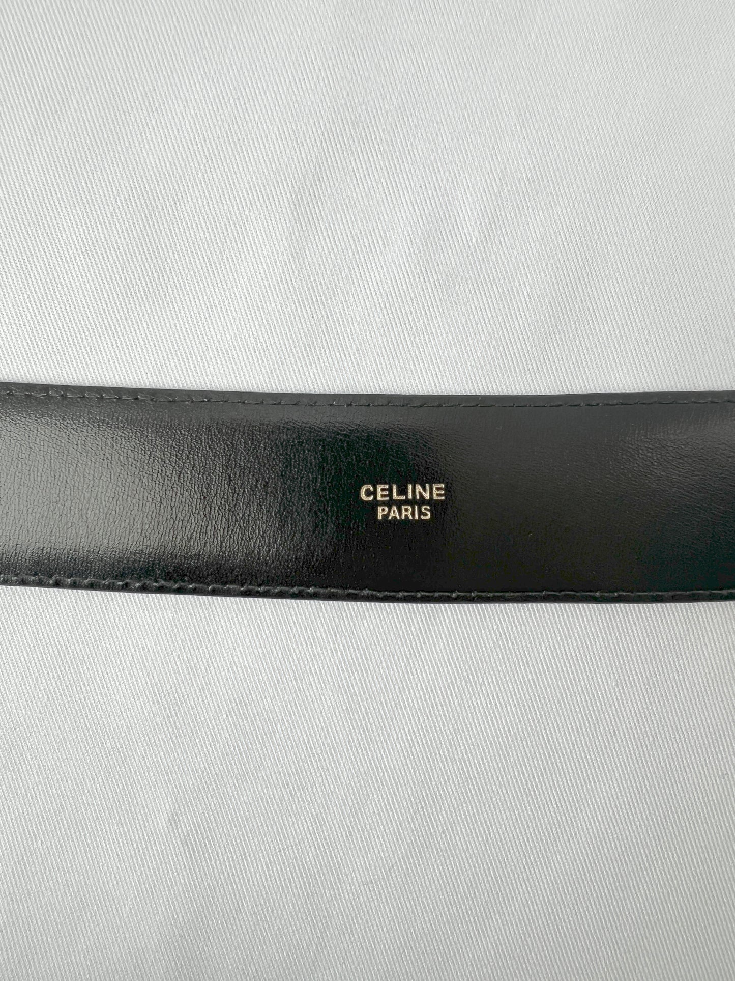 Celine稀有絕版金色扭紋凱旋門扣黑色皮帶 日本中古二手vintage