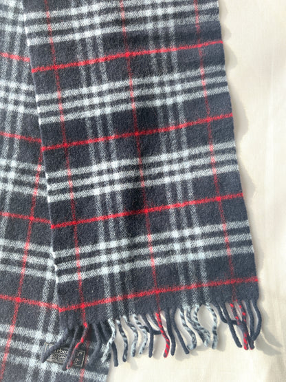 Burberry深藍色經典格紋流蘇圍頸巾 日本中古Vintage