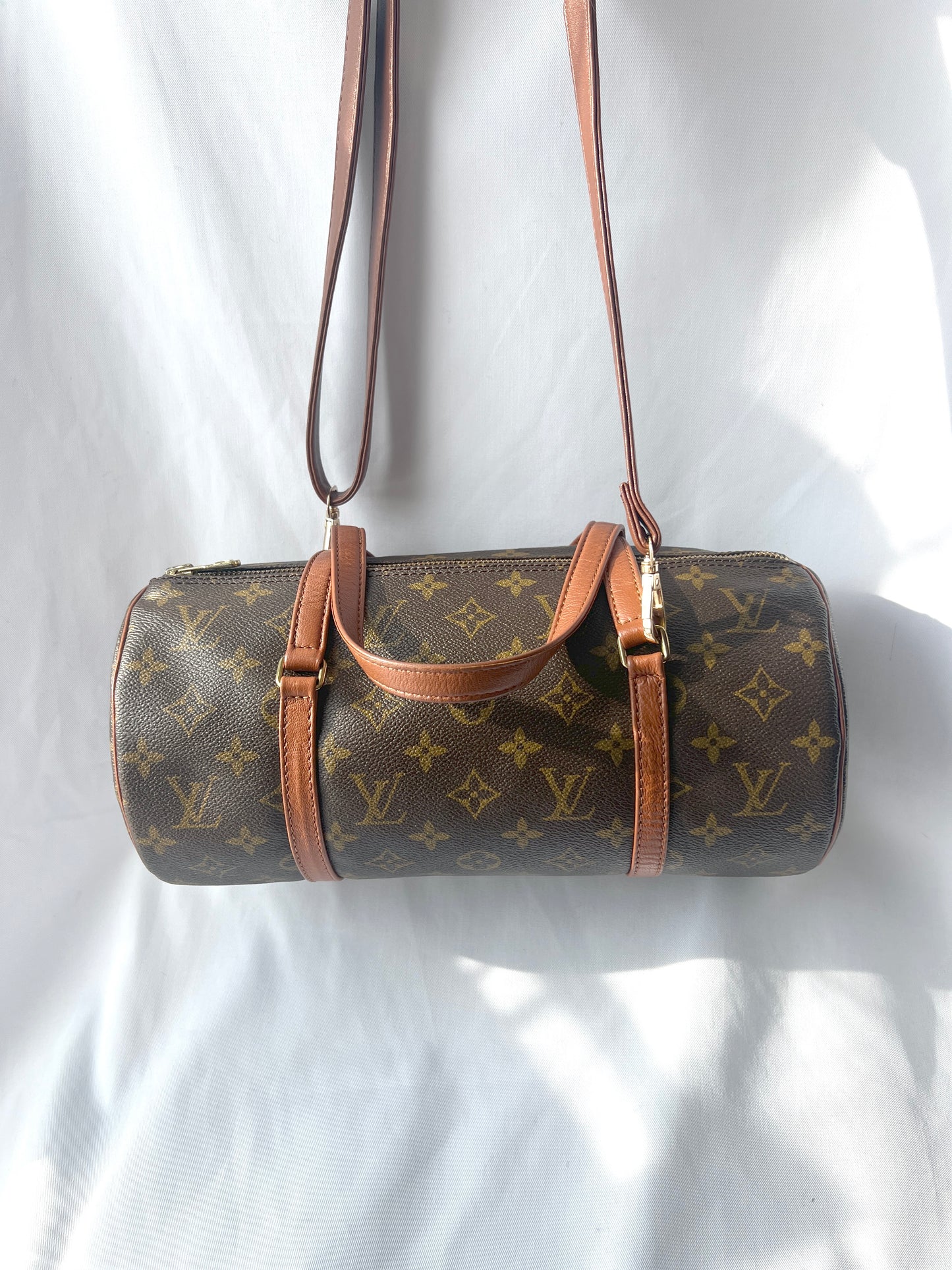 LV Monogram Papillon 30 圓筒形手提袋贈送肩帶則斜背包 中古